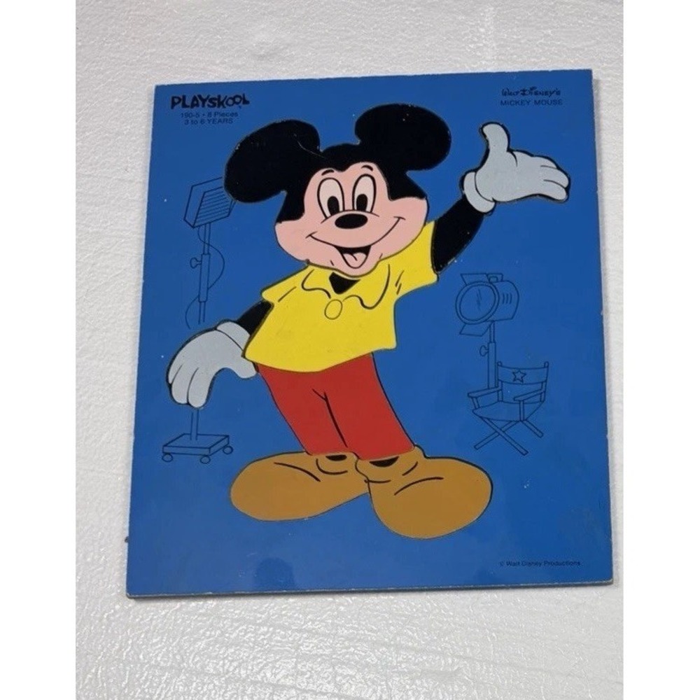 Vintage PLAYSKOOL Kids Walt Disney Mickey Mouse #190-5 Wood Puzzle W Free Gift!